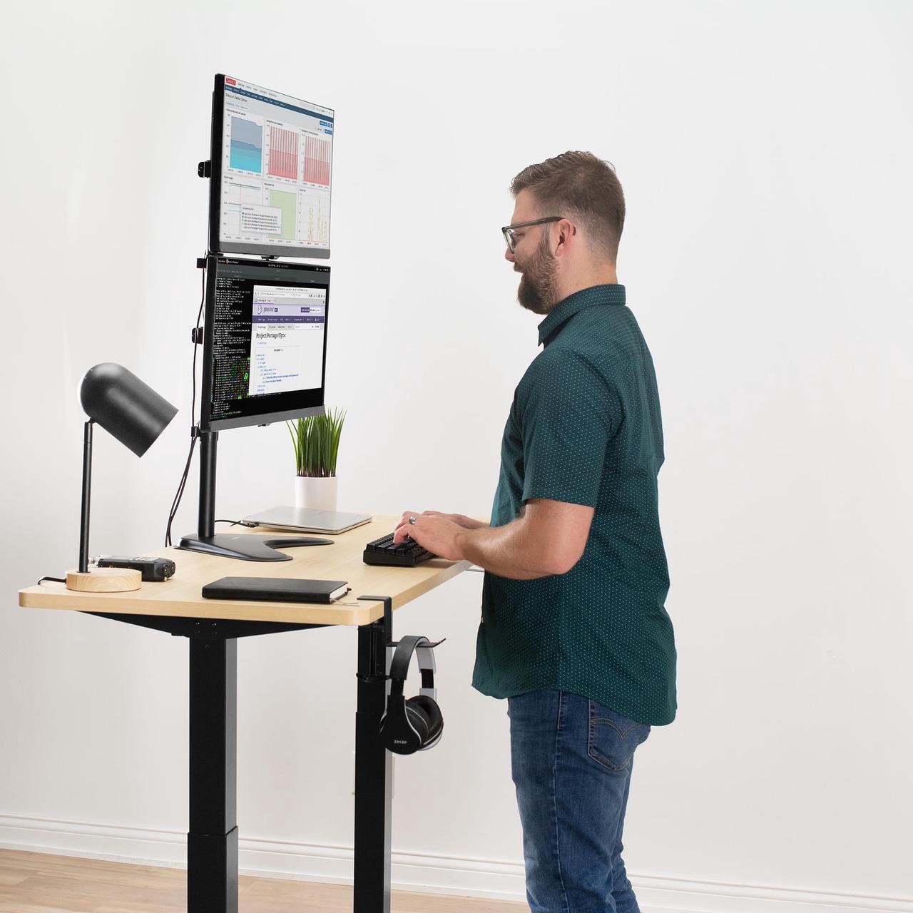 Alt view image 6 of 7 - VIVO Dual LCD Monitor Desk Stand/Mount Free Standing, Holds Vertical 2 Ultrawide Screens up to 34" (STAND-V002L)