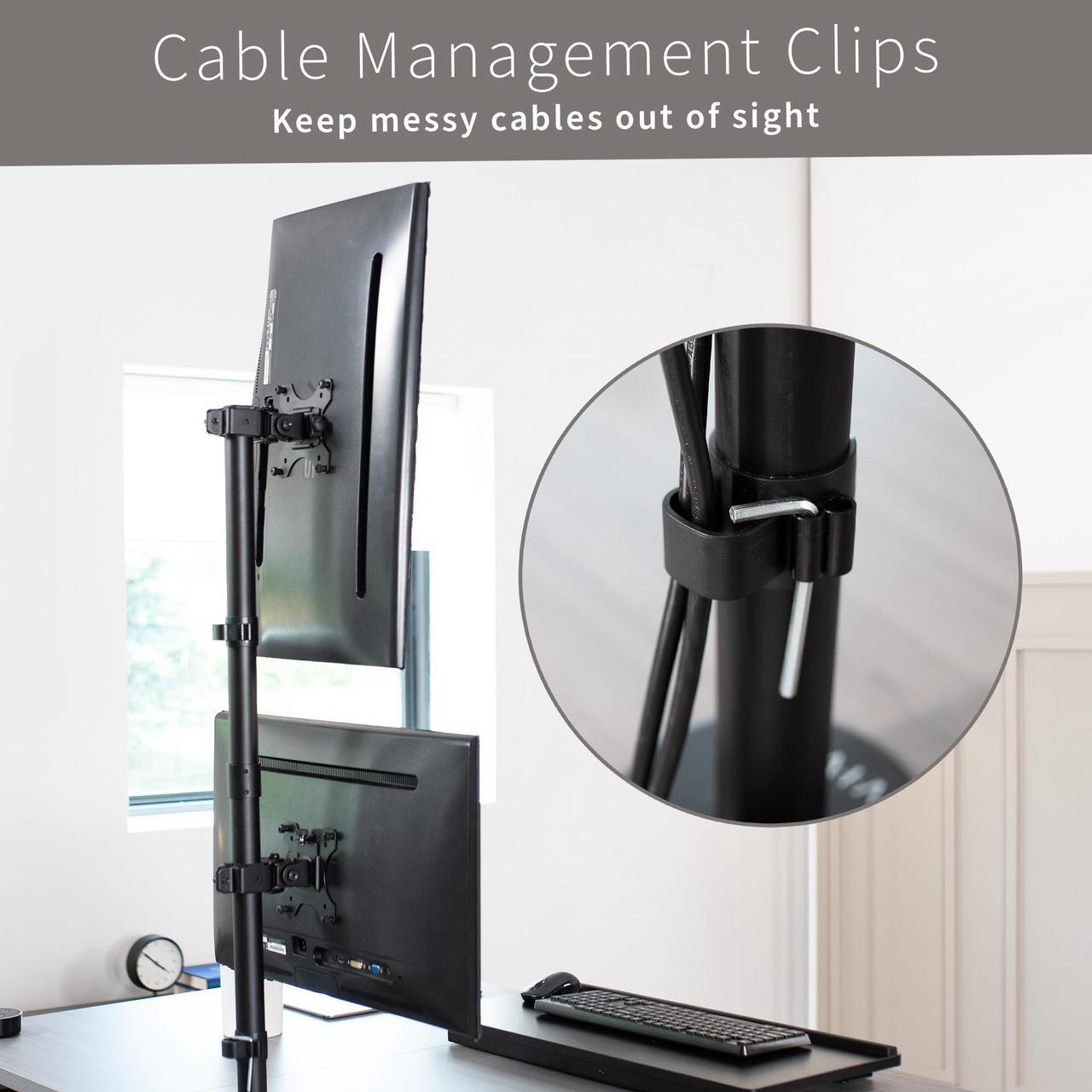 Alt view image 6 of 7 - VIVO Black Dual LCD Monitor Desk Mount Stand, Stacked Array, Holds Vertical 2 Ultrawide Screens up to 34", STAND-V002T