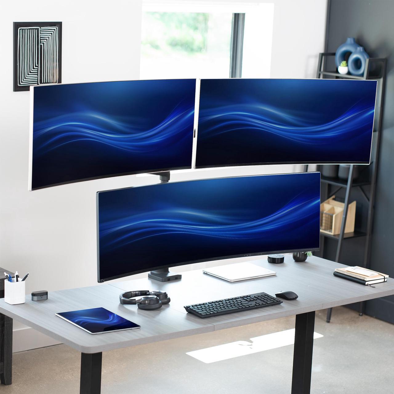 Alt view image 4 of 7 - VIVO Pneumatic Triple Ultrawide Monitor Tall Desk Mount for Screens up to 49", Black (STAND-V300D)