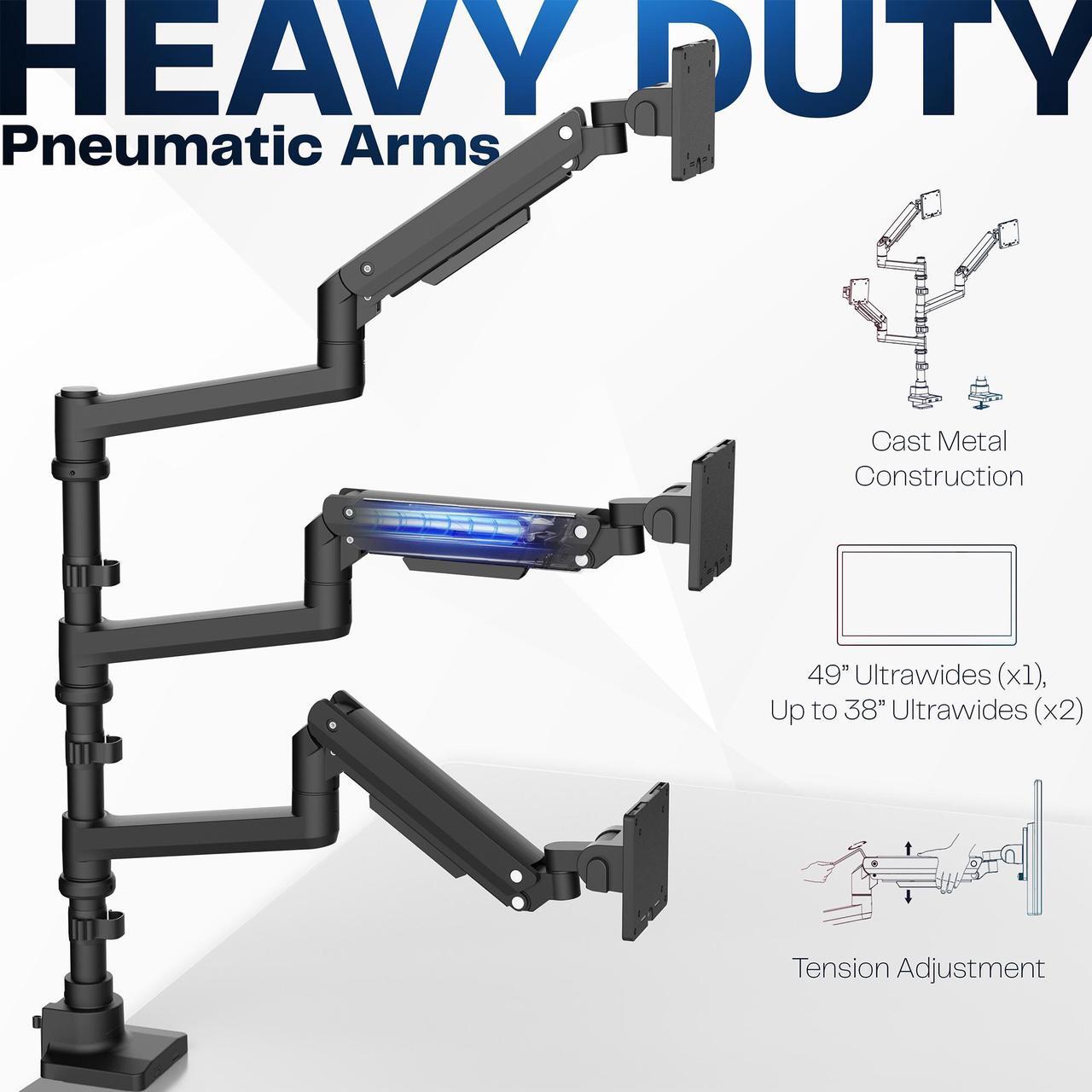 Alt view image 5 of 7 - VIVO Pneumatic Triple Ultrawide Monitor Tall Desk Mount for Screens up to 49", Black (STAND-V300D)