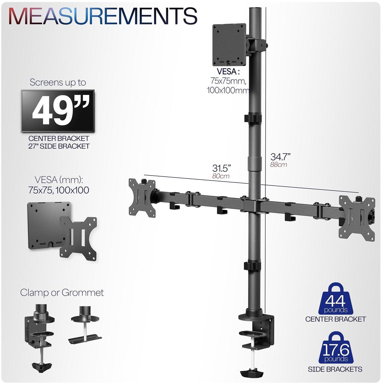 Alt view image 3 of 7 - VIVO Triple Computer Monitor Desk Mount, 1 Ultrawide up to 49", 2 Standard Screens up to 27", Black, STAND-V103T