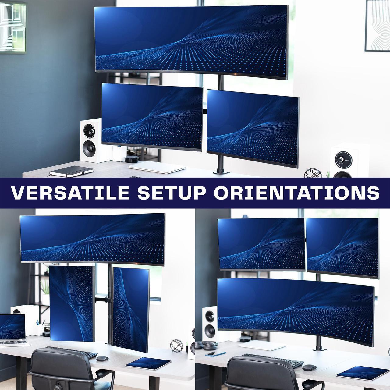 Alt view image 6 of 7 - VIVO Triple Computer Monitor Desk Mount, 1 Ultrawide up to 49", 2 Standard Screens up to 27", Black, STAND-V103T