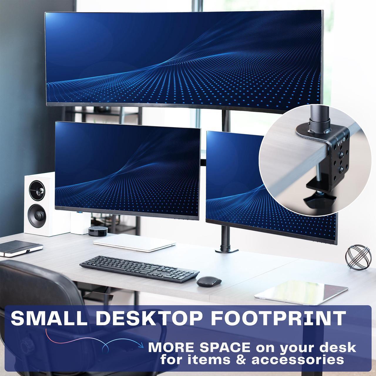 Alt view image 7 of 7 - VIVO Triple Computer Monitor Desk Mount, 1 Ultrawide up to 49", 2 Standard Screens up to 27", Black, STAND-V103T
