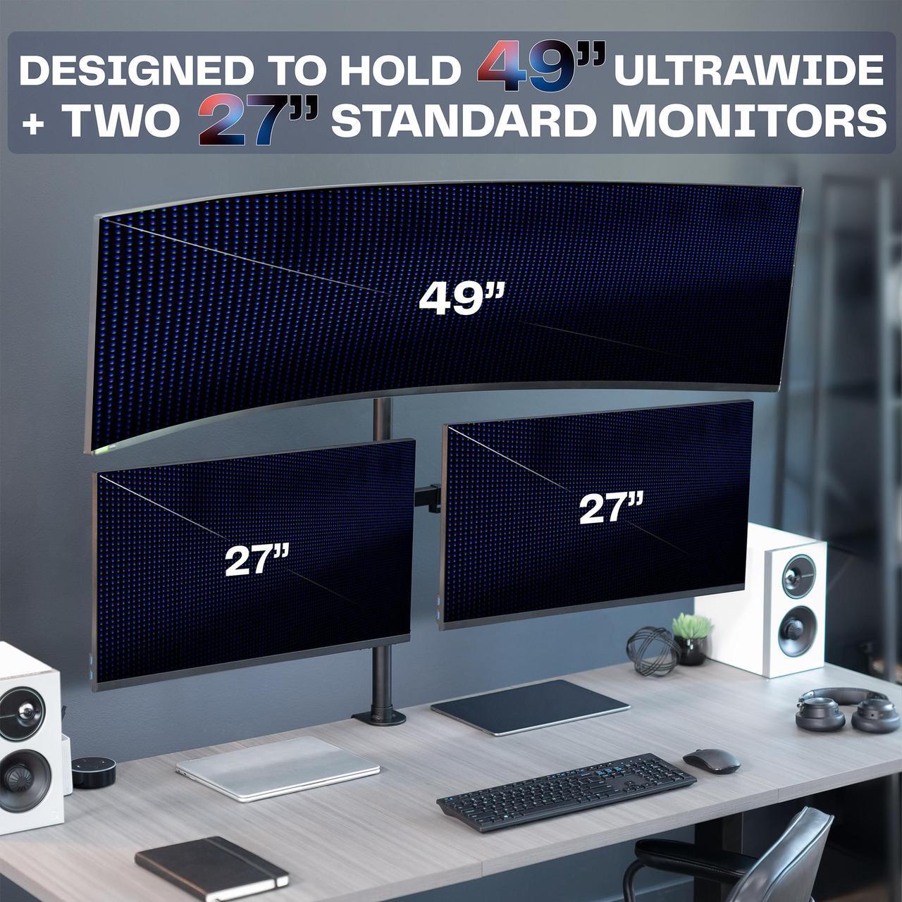 Alt view image 4 of 7 - VIVO Triple Computer Monitor Desk Mount, 1 Ultrawide up to 49", 2 Standard Screens up to 27", Black, STAND-V103T