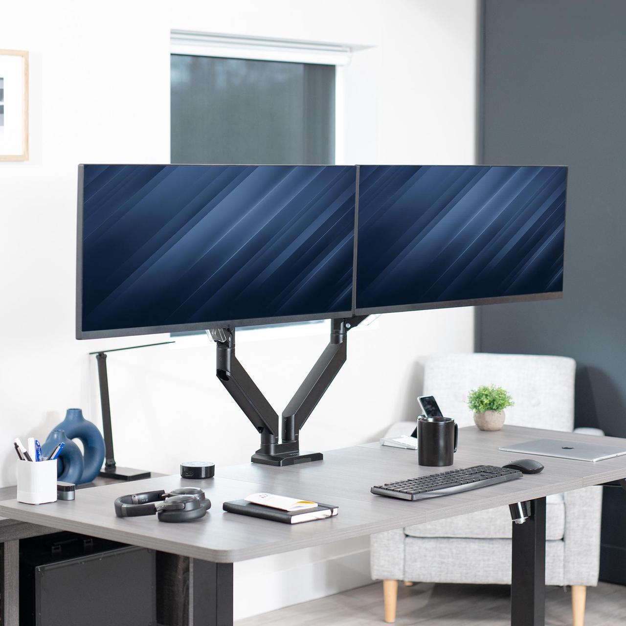 Alt view image 2 of 8 - VIVO Dual Monitor Counterbalance Height Adjustable Arms Desk Mount, Fits Ultrawide Screens up to 38" (STAND-V102G2)