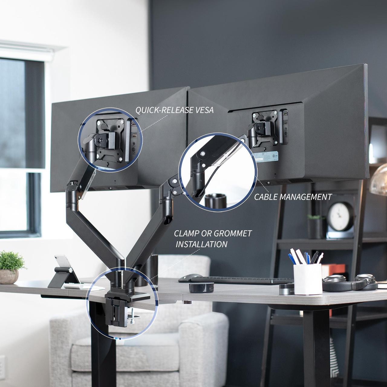 Alt view image 7 of 8 - VIVO Dual Monitor Counterbalance Height Adjustable Arms Desk Mount, Fits Ultrawide Screens up to 38" (STAND-V102G2)