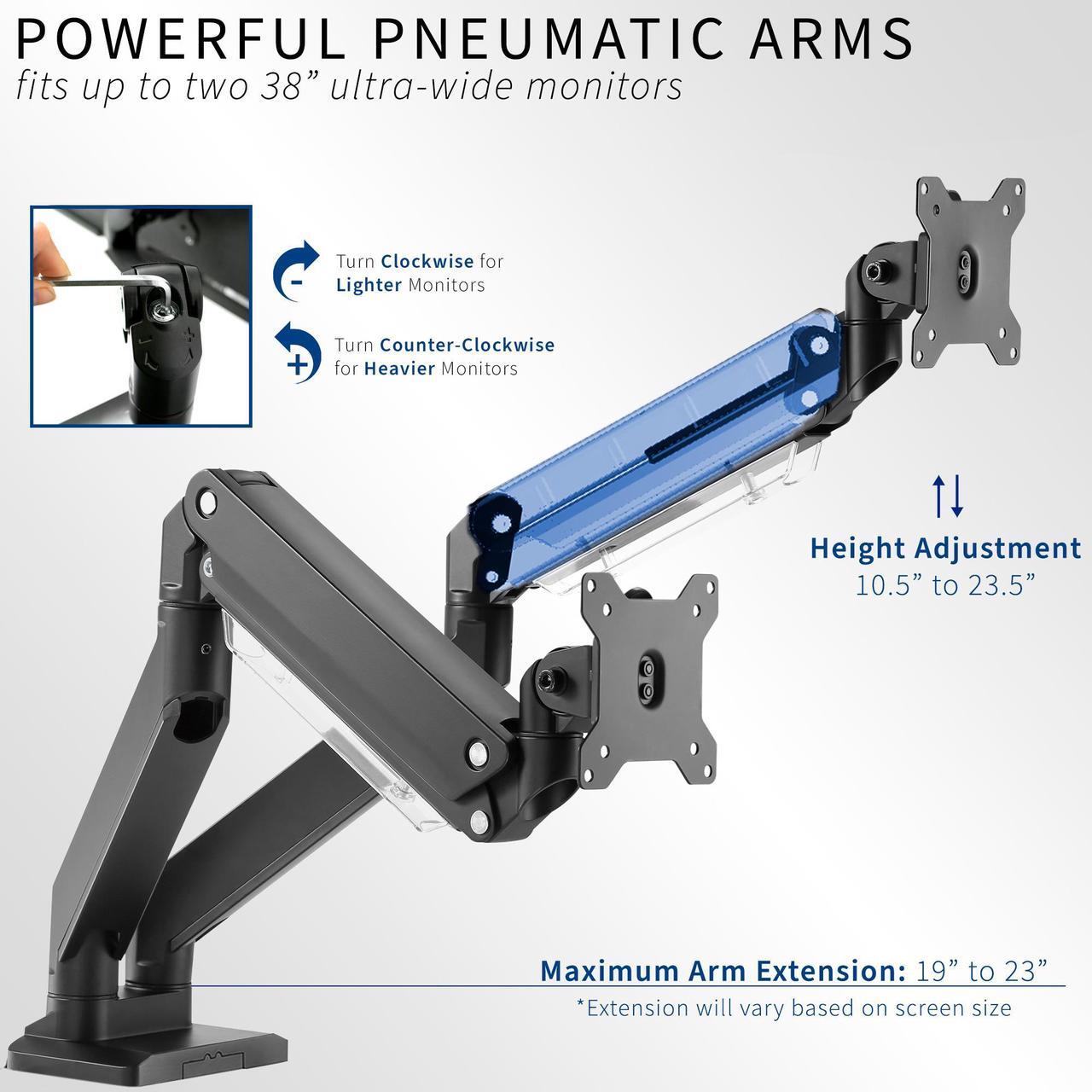 Alt view image 3 of 8 - VIVO Dual Monitor Counterbalance Height Adjustable Arms Desk Mount, Fits Ultrawide Screens up to 38" (STAND-V102G2)