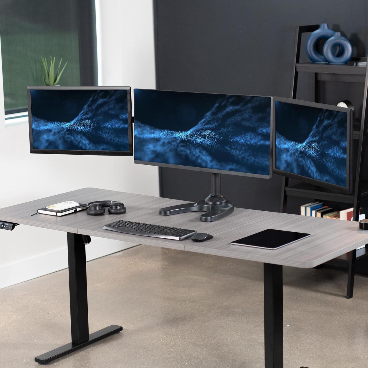 Alt view image 2 of 7 - VIVO Triple Monitor Desk Stand Mount FreeStanding Adjustable 3 Screens up to 32"