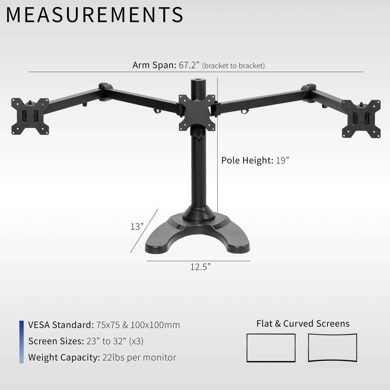 Alt view image 3 of 7 - VIVO Triple Monitor Desk Stand Mount FreeStanding Adjustable 3 Screens up to 32"
