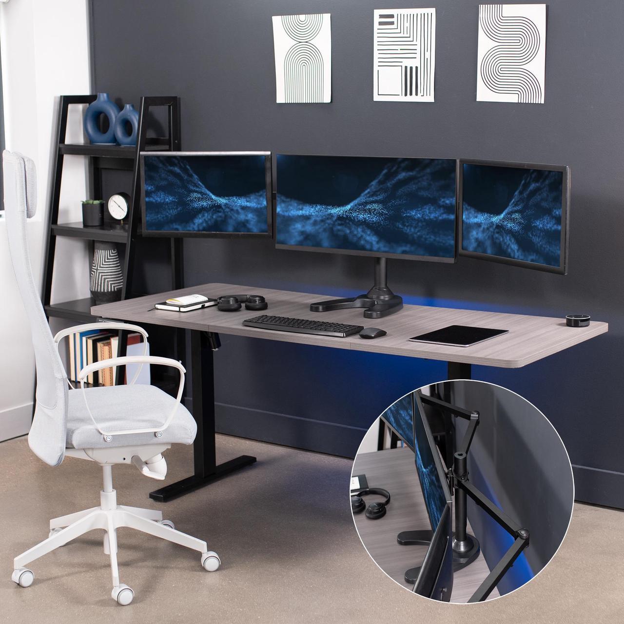 Alt view image 7 of 7 - VIVO Triple Monitor Desk Stand Mount FreeStanding Adjustable 3 Screens up to 32"