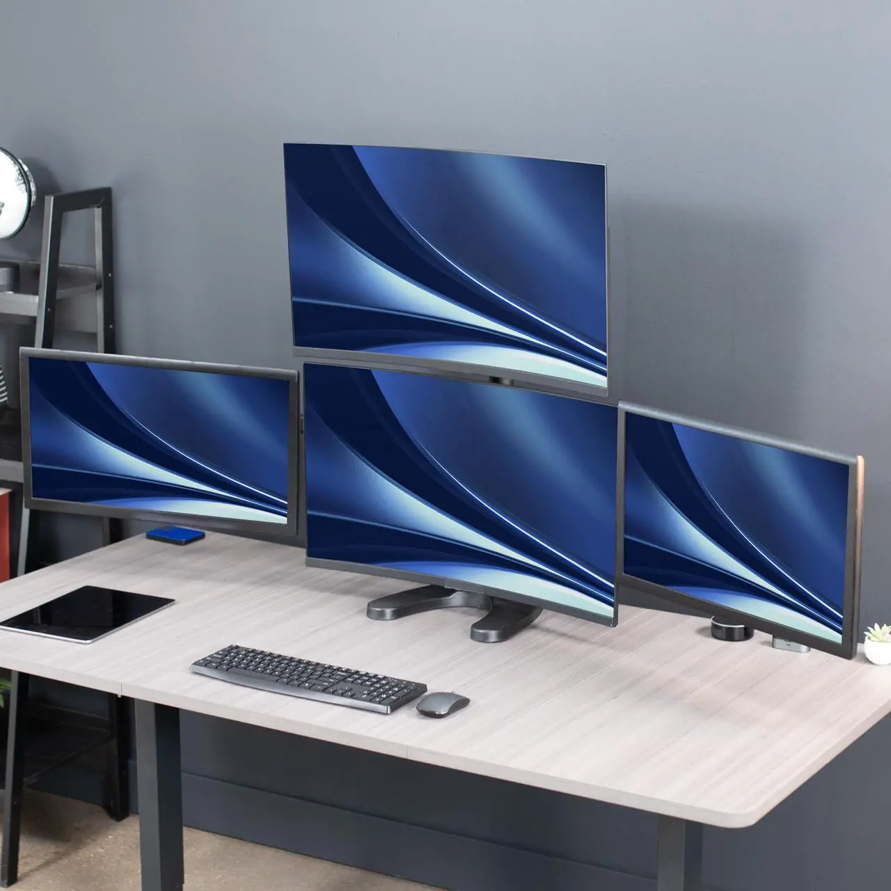 Alt view image 2 of 7 - VIVO Steel Quad Monitor Mount w/ Heavy Duty Base, 3 + 1 Fully Adjustable Stand | Holds 4 Screens up to 32" (STAND-V104F)