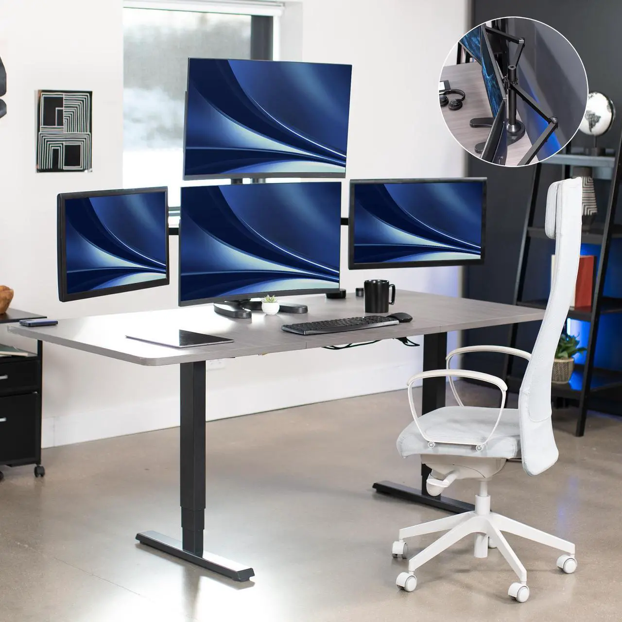 Alt view image 7 of 7 - VIVO Steel Quad Monitor Mount w/ Heavy Duty Base, 3 + 1 Fully Adjustable Stand | Holds 4 Screens up to 32" (STAND-V104F)