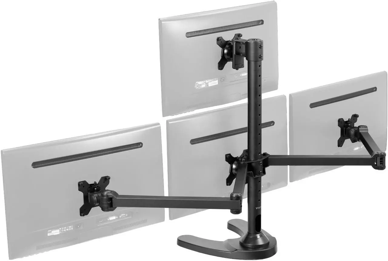Main image of VIVO Steel Quad Monitor Mount w/ Heavy Duty Base, 3 + 1 Fully Adjustable Stand | Holds 4 Screens up to 32" (STAND-V104F)