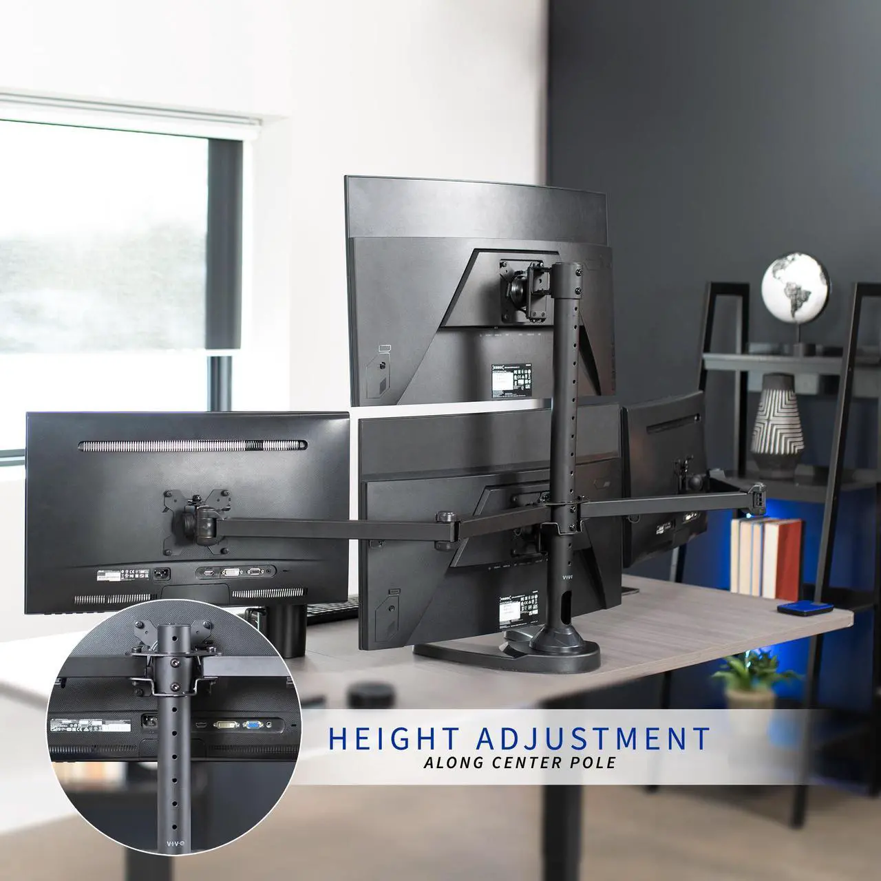 Alt view image 6 of 7 - VIVO Steel Quad Monitor Mount w/ Heavy Duty Base, 3 + 1 Fully Adjustable Stand | Holds 4 Screens up to 32" (STAND-V104F)