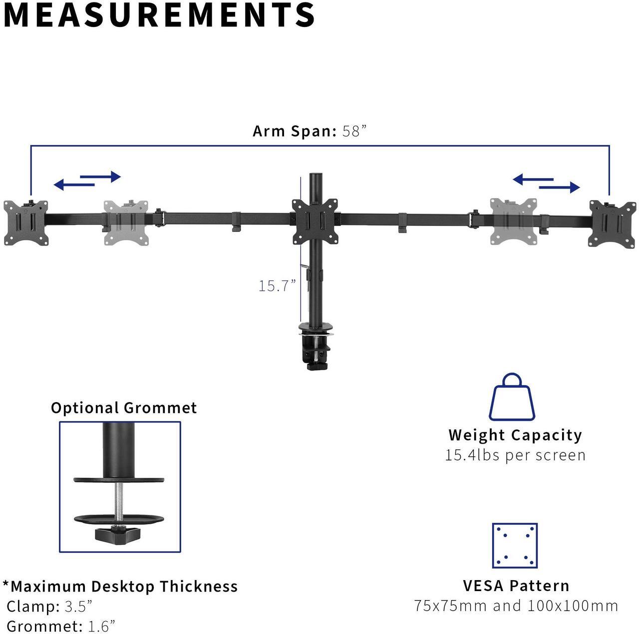 Alt view image 3 of 7 - VIVO Heavy Duty Flush to Wall Triple Monitor Desk Mount, 3 Screens up to 27"