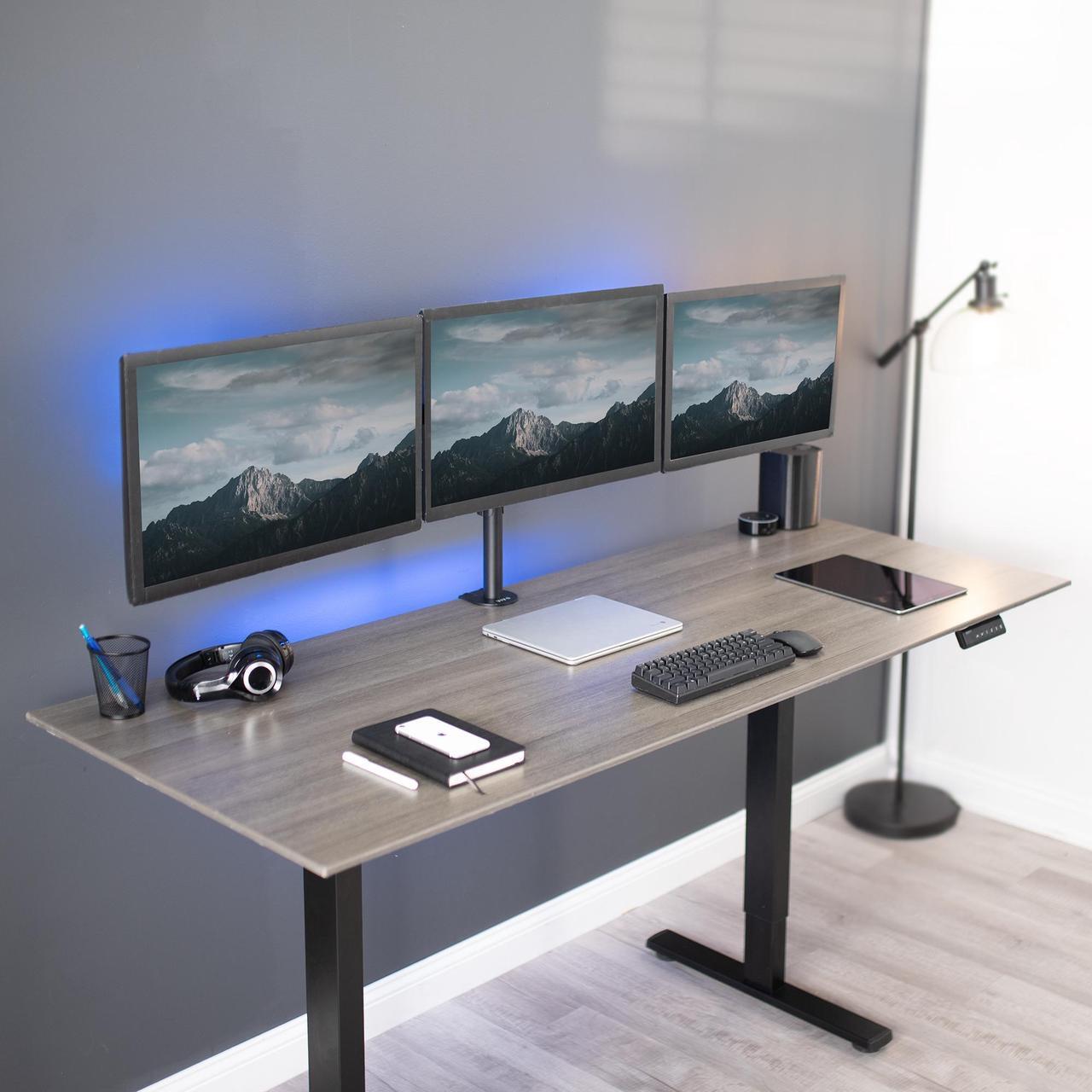 Alt view image 2 of 7 - VIVO Heavy Duty Flush to Wall Triple Monitor Desk Mount, 3 Screens up to 27"