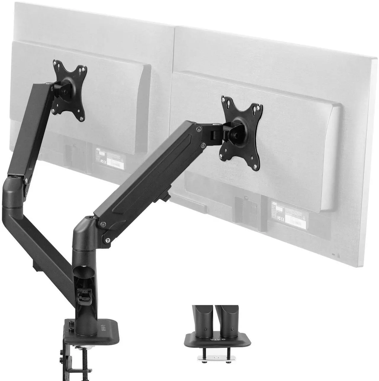 Main image of VIVO Black Articulating Dual Tension Spring Arm Clamp-on Desk Mount Stand | Fits 2 Monitors 17" to 27" (STAND-V102O)