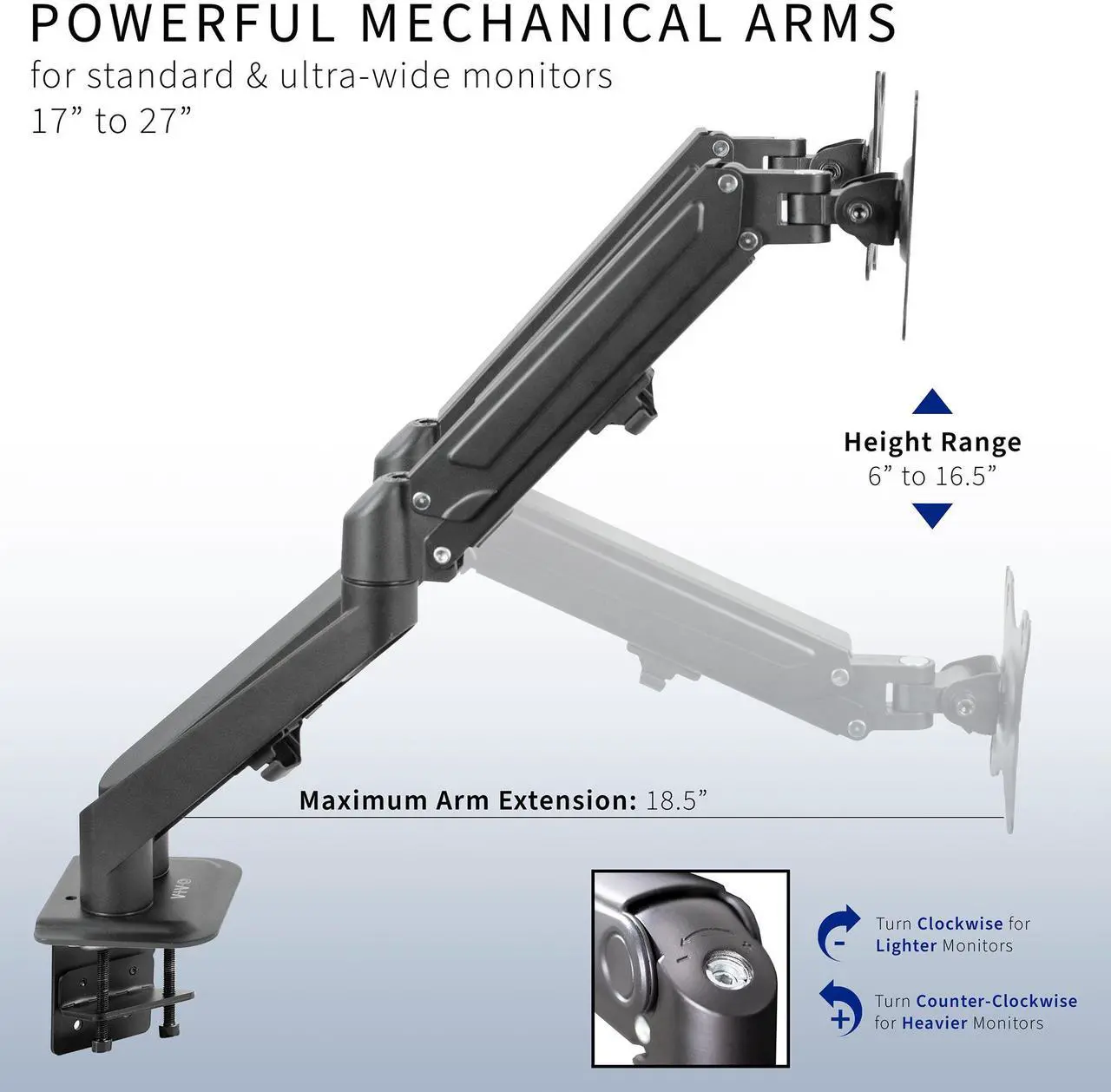 Alt view image 3 of 8 - VIVO Black Articulating Dual Tension Spring Arm Clamp-on Desk Mount Stand | Fits 2 Monitors 17" to 27" (STAND-V102O)