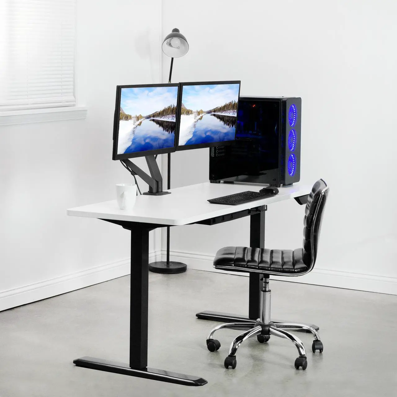 Alt view image 5 of 8 - VIVO Black Articulating Dual Tension Spring Arm Clamp-on Desk Mount Stand | Fits 2 Monitors 17" to 27" (STAND-V102O)