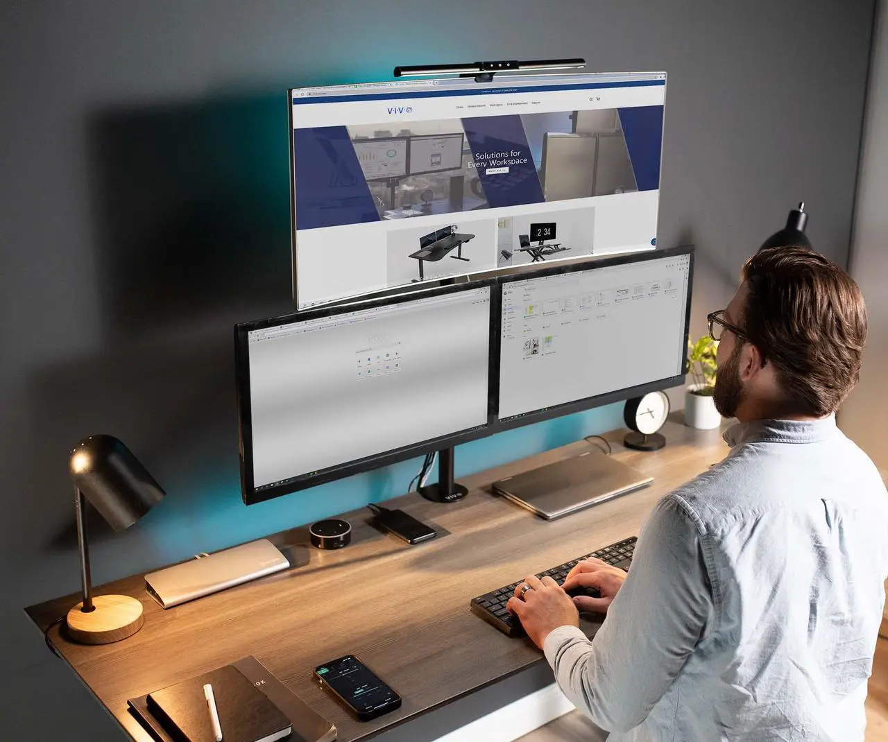 Alt view image 2 of 7 - VIVO Triple LCD Monitor Desk Mount Stand Heavy Duty & Fully Adjustable 3 Screens up to 30" (STAND-V003T)
