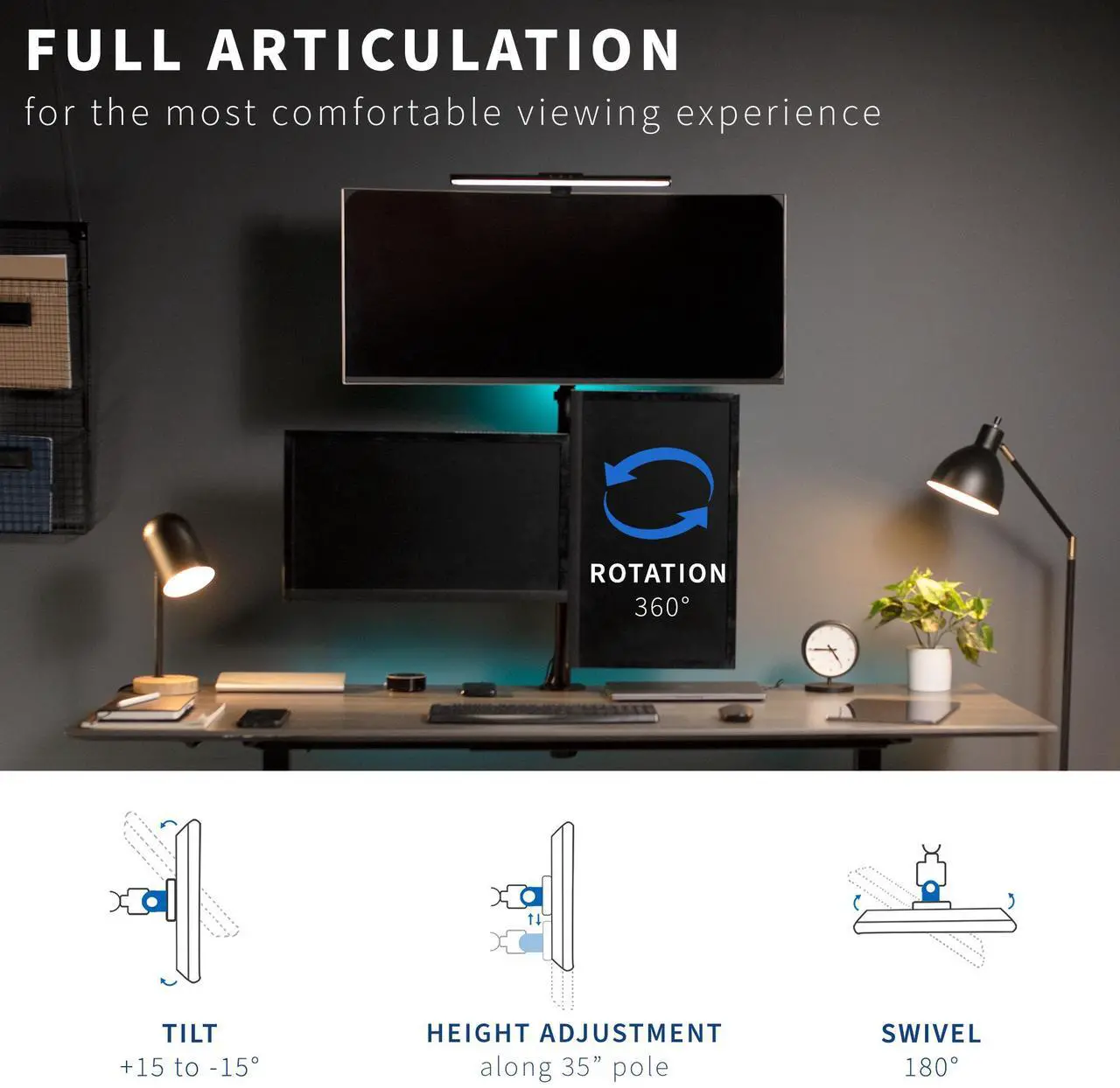 Alt view image 5 of 7 - VIVO Triple LCD Monitor Desk Mount Stand Heavy Duty & Fully Adjustable 3 Screens up to 30" (STAND-V003T)