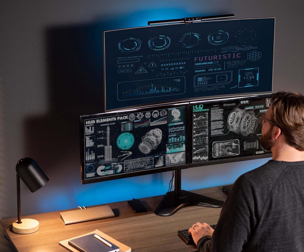 Alt view image 2 of 7 - VIVO Triple LCD Monitor Stand Desk Mount FreeStanding Heavy Duty Fully Adjustable fits 3 Screens up to 30" (STAND-V003E)