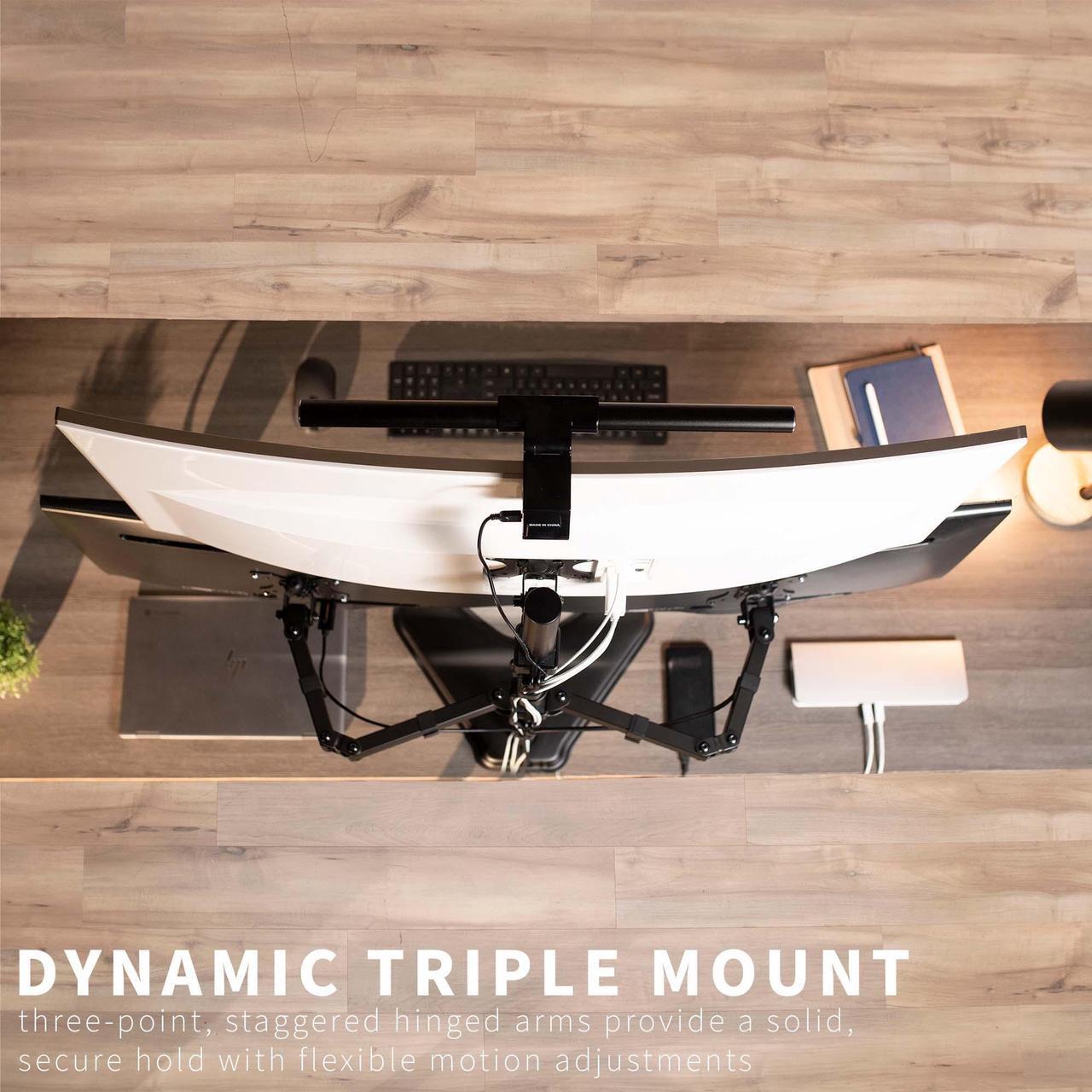 Alt view image 7 of 7 - VIVO Triple LCD Monitor Stand Desk Mount FreeStanding Heavy Duty Fully Adjustable fits 3 Screens up to 30" (STAND-V003E)