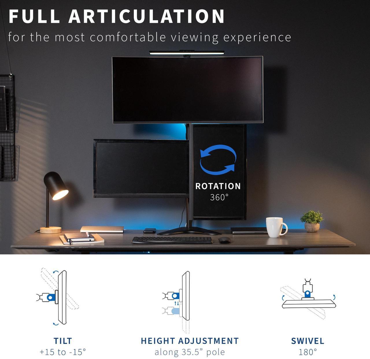 Alt view image 5 of 7 - VIVO Triple LCD Monitor Stand Desk Mount FreeStanding Heavy Duty Fully Adjustable fits 3 Screens up to 30" (STAND-V003E)