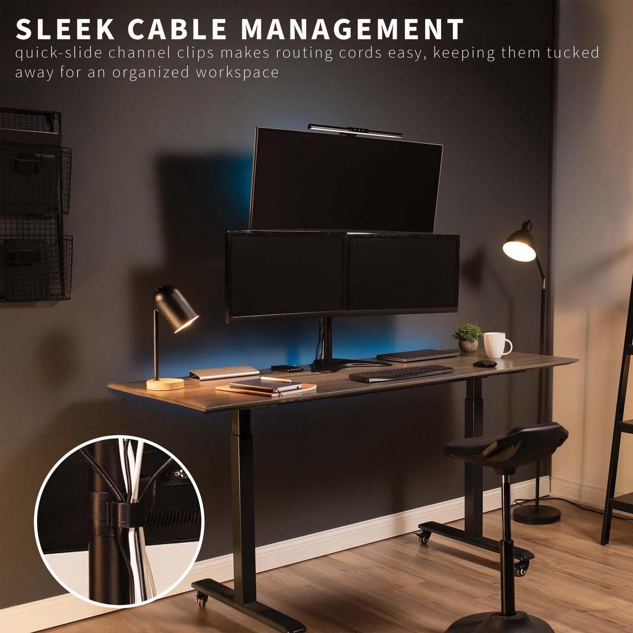 Alt view image 6 of 7 - VIVO Triple LCD Monitor Stand Desk Mount FreeStanding Heavy Duty Fully Adjustable fits 3 Screens up to 30" (STAND-V003E)
