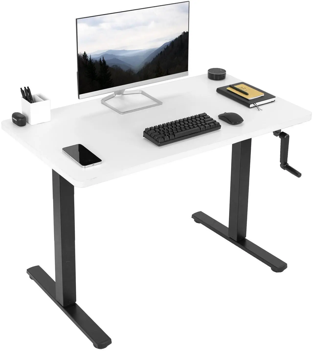 Main image of VIVO Manual 43 x 24 Stand Up Desk | White Table Top, Black Frame