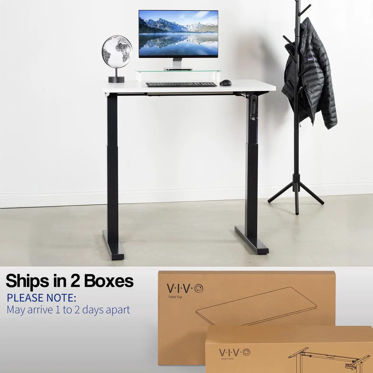 Alt view image 3 of 7 - VIVO Manual 43 x 24 Stand Up Desk | White Table Top, Black Frame