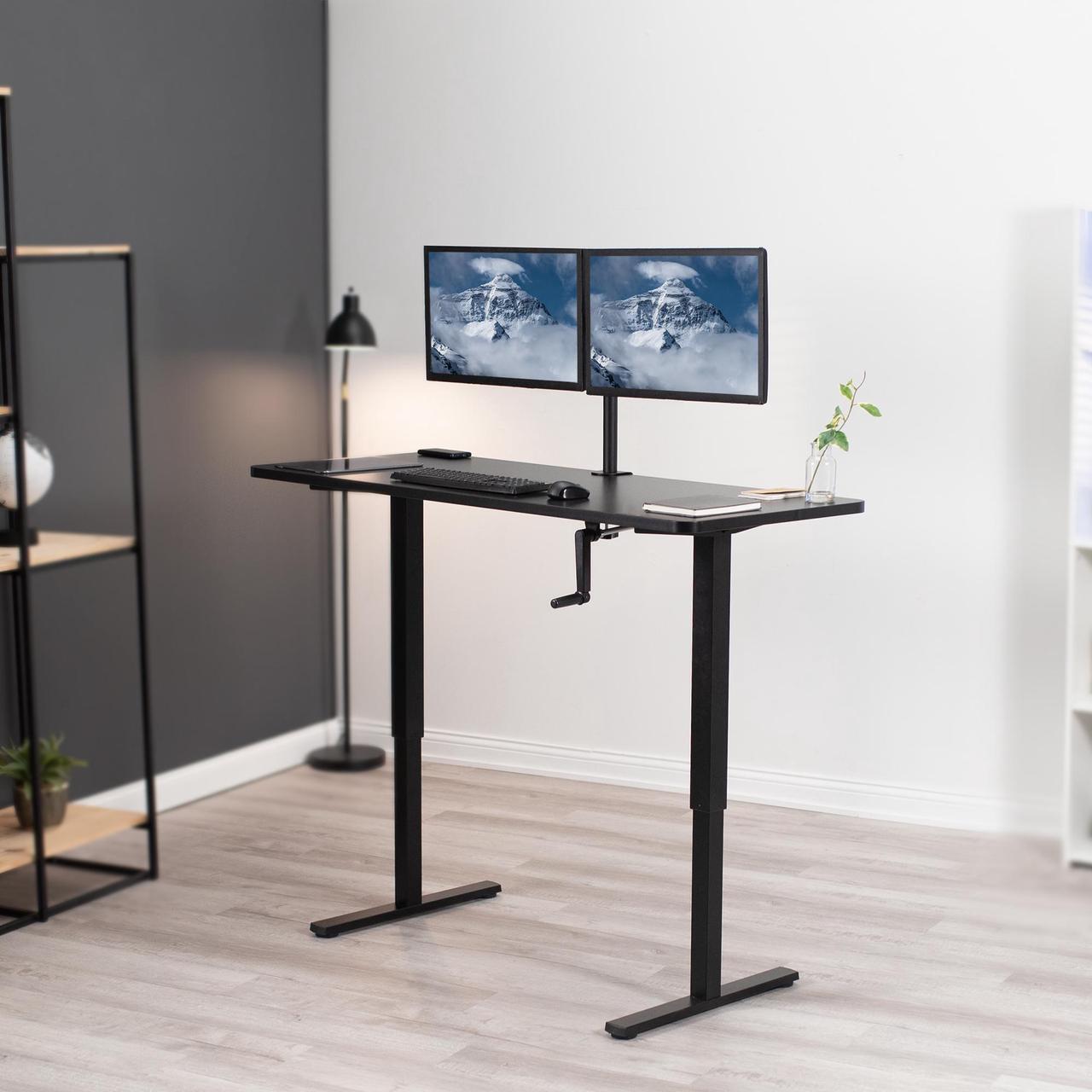 Alt view image 2 of 7 - VIVO Manual 60 x 24 Stand Up Desk with Hand Crank | Black Solid One-Piece Table Top, Black Frame (DESK-KIT-MB6B)