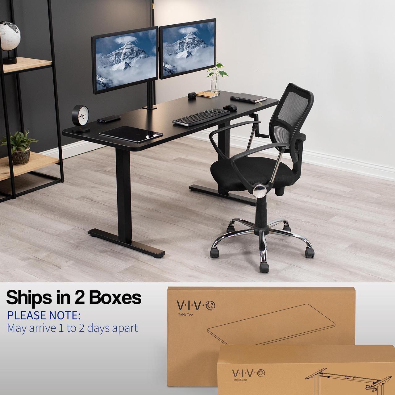 Alt view image 5 of 7 - VIVO Manual 60 x 24 Stand Up Desk with Hand Crank | Black Solid One-Piece Table Top, Black Frame (DESK-KIT-MB6B)