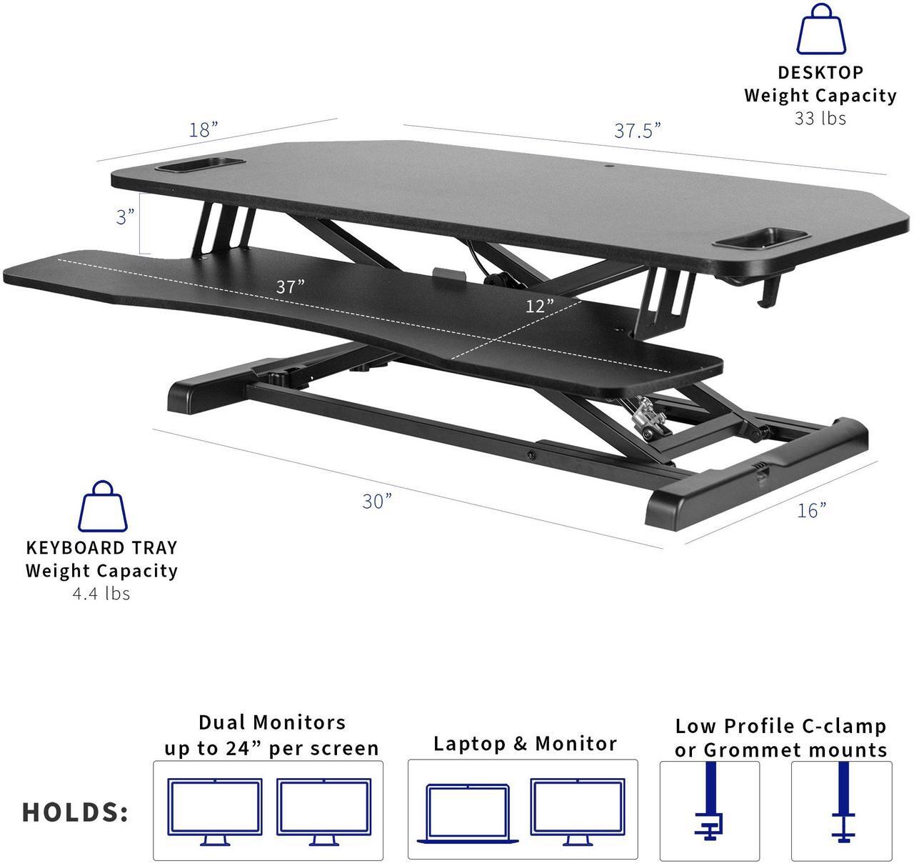Alt view image 3 of 7 - VIVO Black Height Adjustable Corner Standing Desk Monitor Riser 38" Tabletop (DESK-V000KL)
