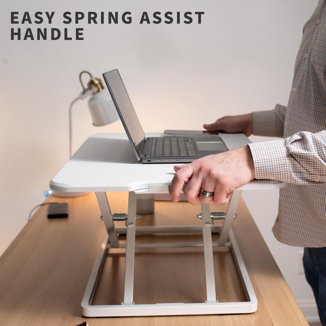 Alt view image 3 of 7 - VIVO White Ultra Slim 26" Desktop Converter, Sit Stand Tabletop Monitor Riser