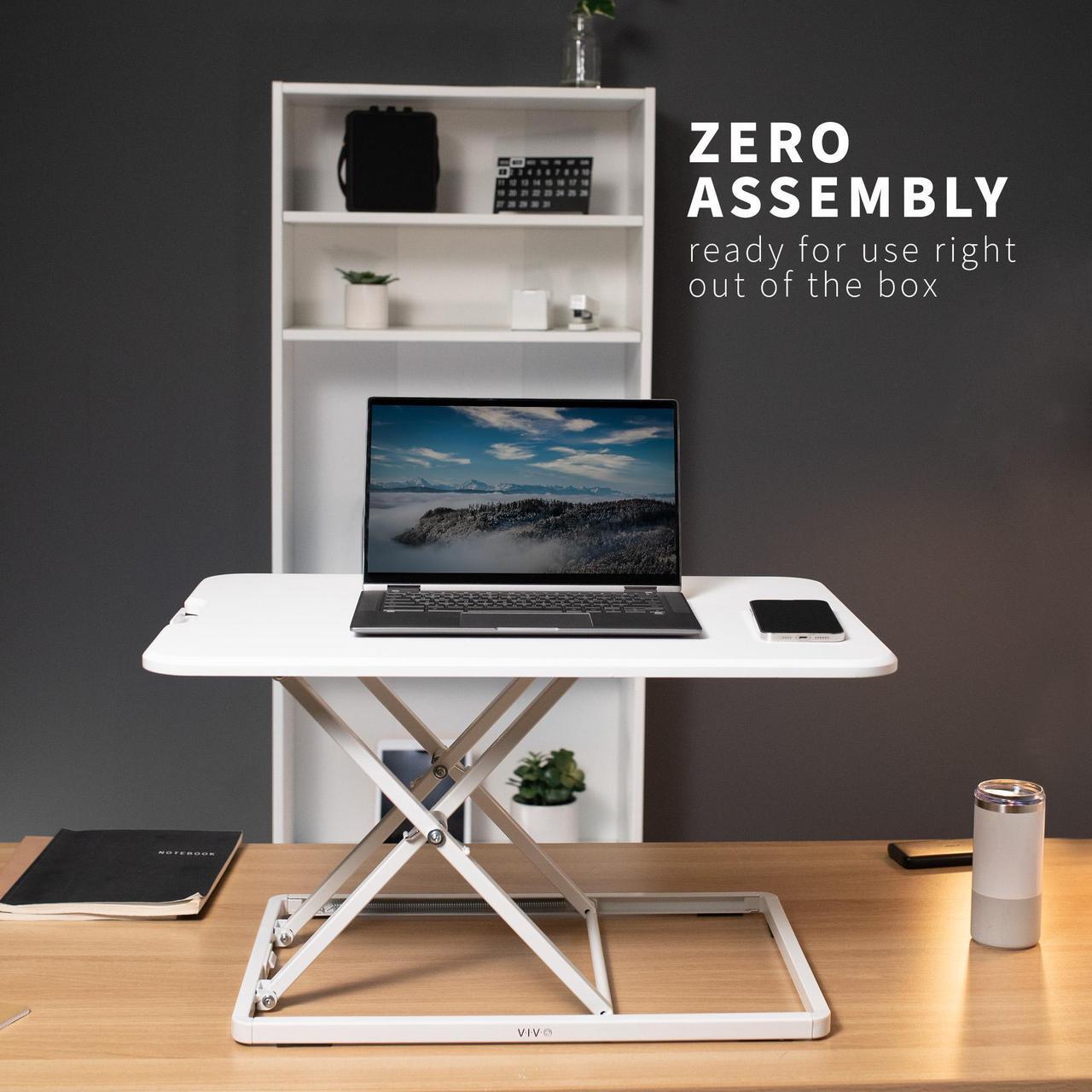 Alt view image 7 of 7 - VIVO White Ultra Slim 26" Desktop Converter, Sit Stand Tabletop Monitor Riser