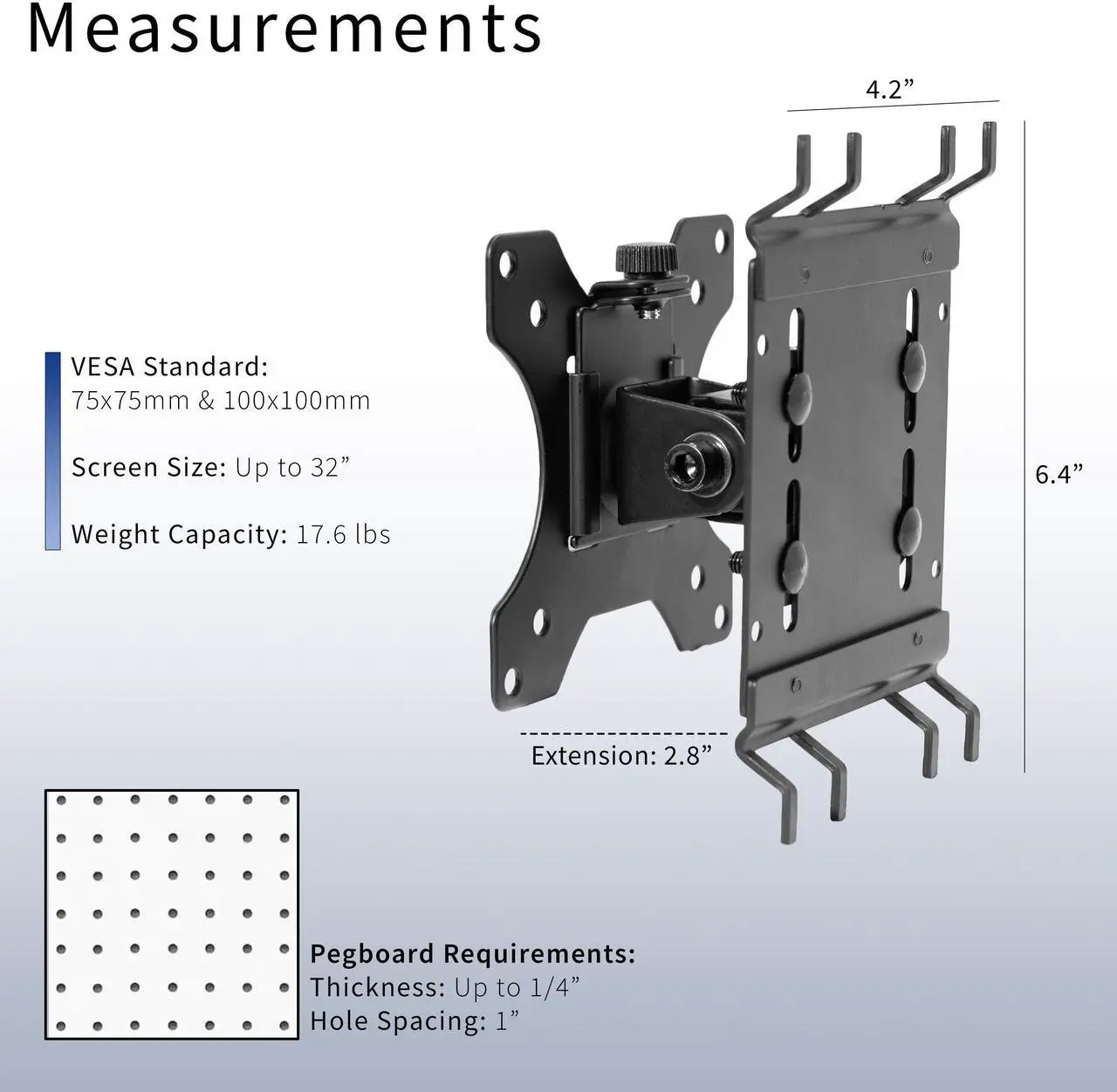 Alt view image 3 of 7 - VIVO Single Monitor Pegboard Panel Mount, Fits up to 32" Screens