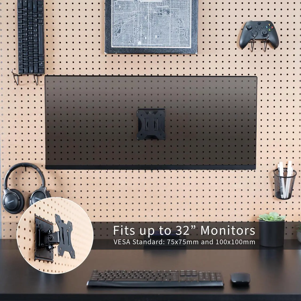Alt view image 6 of 7 - VIVO Single Monitor Pegboard Panel Mount, Fits up to 32" Screens