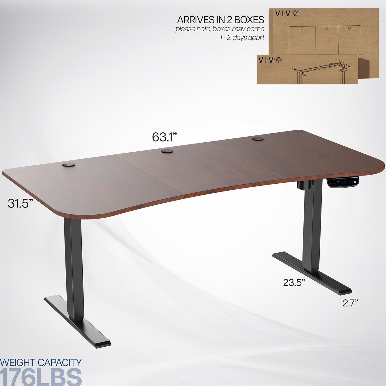 Alt view image 3 of 7 - VIVO Dark Walnut / Black 63 x 32 Electric Height Adjustable Stand Up Desk