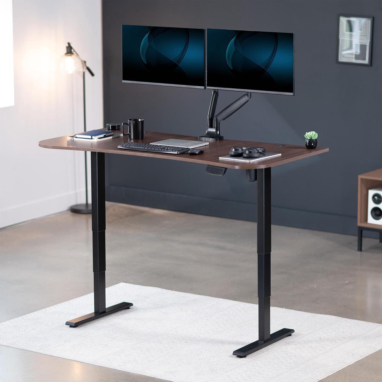Alt view image 2 of 7 - VIVO Dark Walnut / Black 63 x 32 Electric Height Adjustable Stand Up Desk