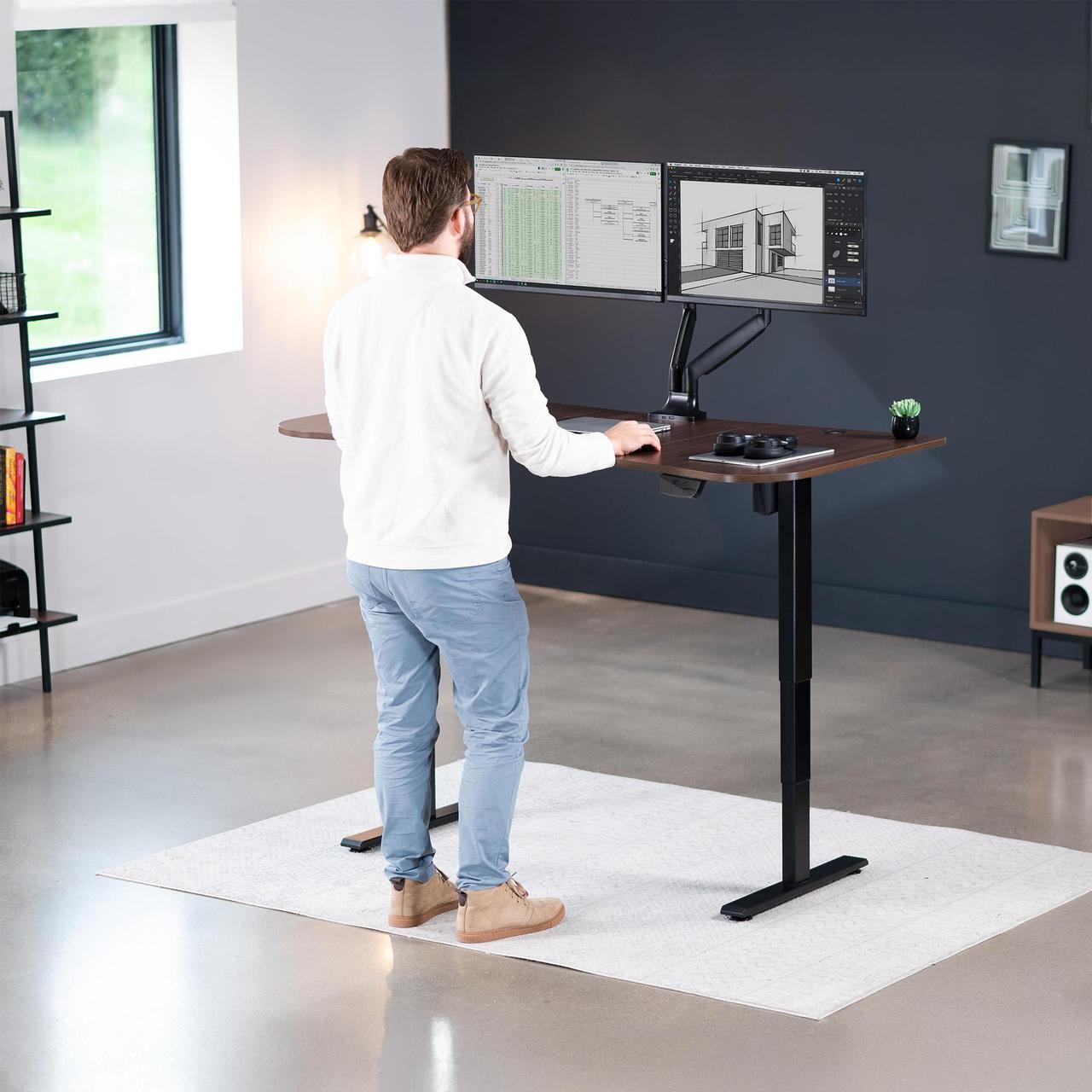 Alt view image 6 of 7 - VIVO Dark Walnut / Black 63 x 32 Electric Height Adjustable Stand Up Desk