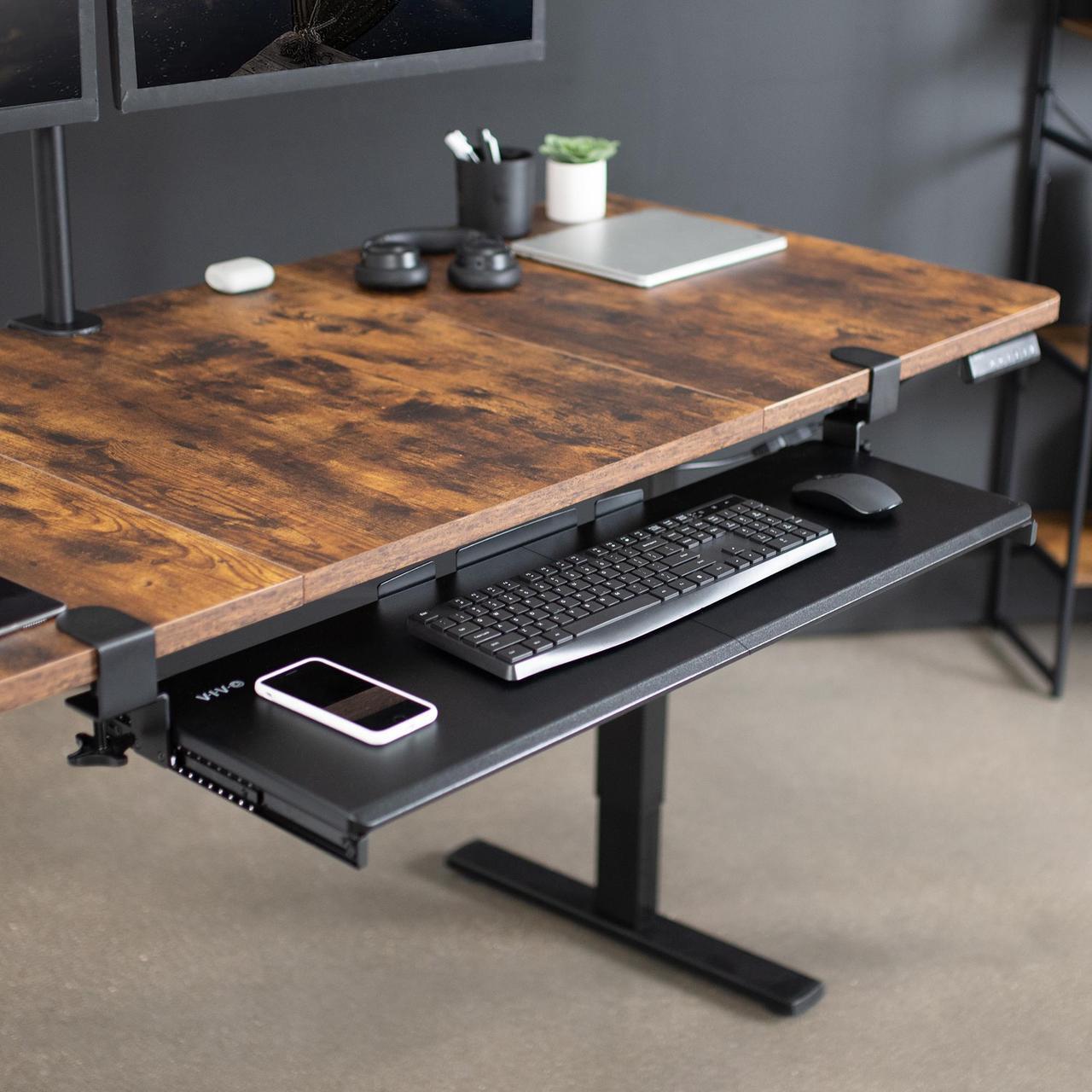 Alt view image 2 of 7 - VIVO Black Extra Long Clamp-on Computer Keyboard and Mouse Under Desk Slide Tray