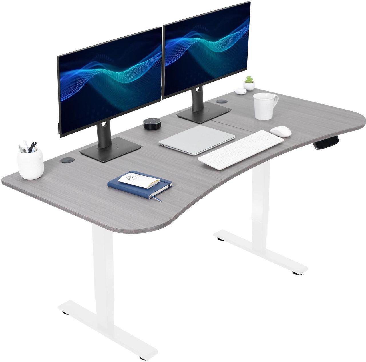 Main image of VIVO Electric 63 x 32 Height Adjustable Stand Up Desk with Dark Gray Table Top, White Frame, DESK-KIT-2EWG