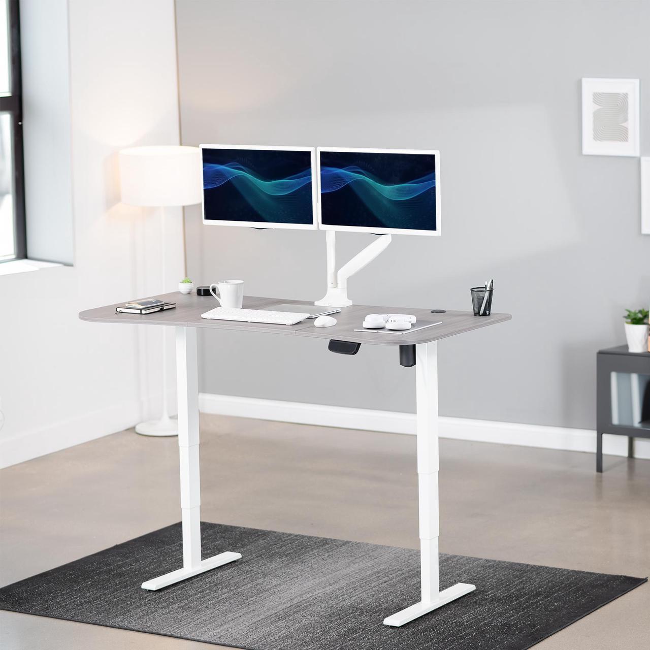Alt view image 2 of 7 - VIVO Electric 63 x 32 Height Adjustable Stand Up Desk with Dark Gray Table Top, White Frame, DESK-KIT-2EWG
