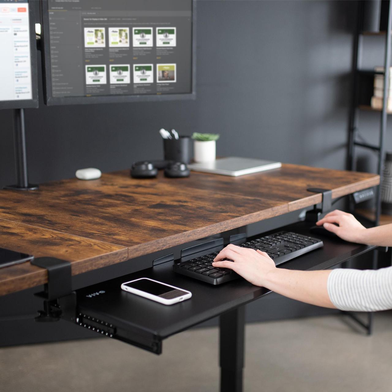 Alt view image 5 of 7 - VIVO Black Extra Long Clamp-on Computer Keyboard and Mouse Under Desk Slide Tray