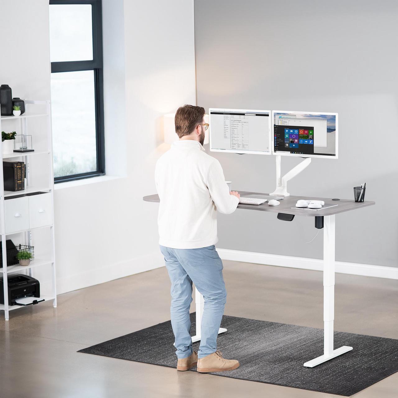 Alt view image 6 of 7 - VIVO Electric 63 x 32 Height Adjustable Stand Up Desk with Dark Gray Table Top, White Frame, DESK-KIT-2EWG