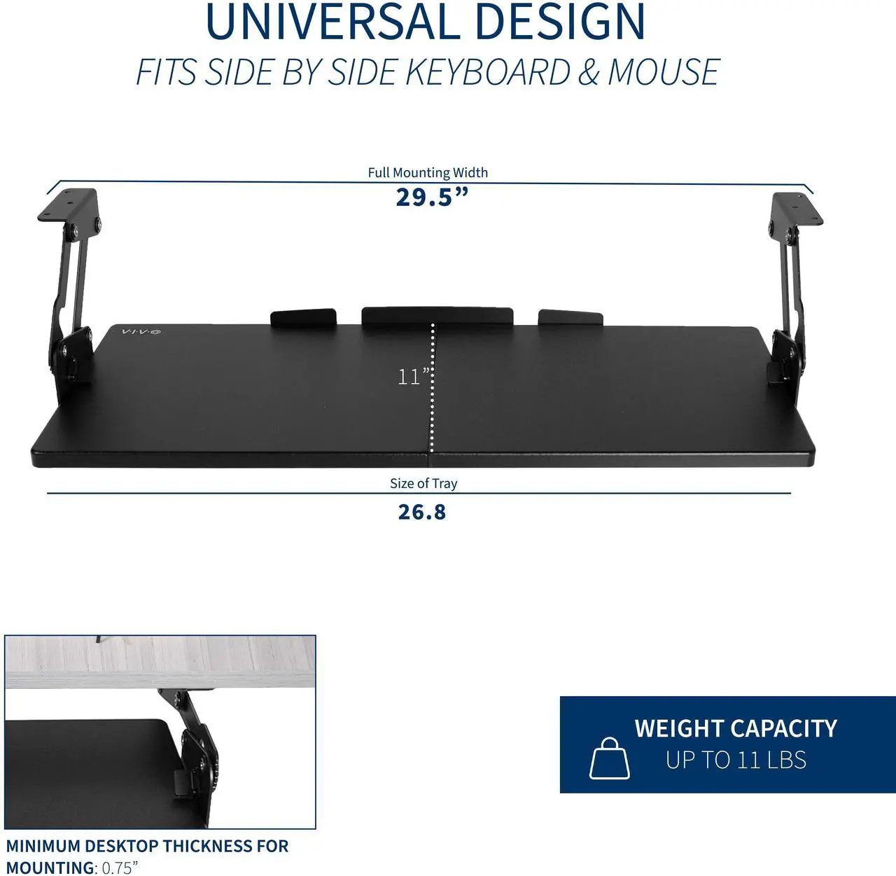 Alt view image 3 of 7 - VIVO Black Extra Sturdy Under Desk Keyboard Tray with Swinging Height Adjustment