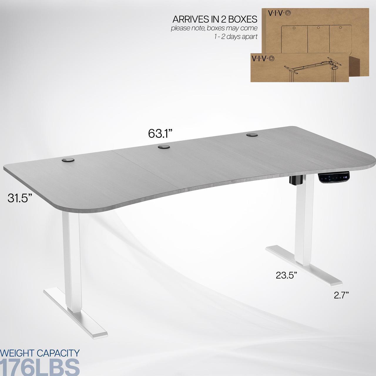 Alt view image 3 of 7 - VIVO Electric 63 x 32 Height Adjustable Stand Up Desk with Dark Gray Table Top, White Frame, DESK-KIT-2EWG