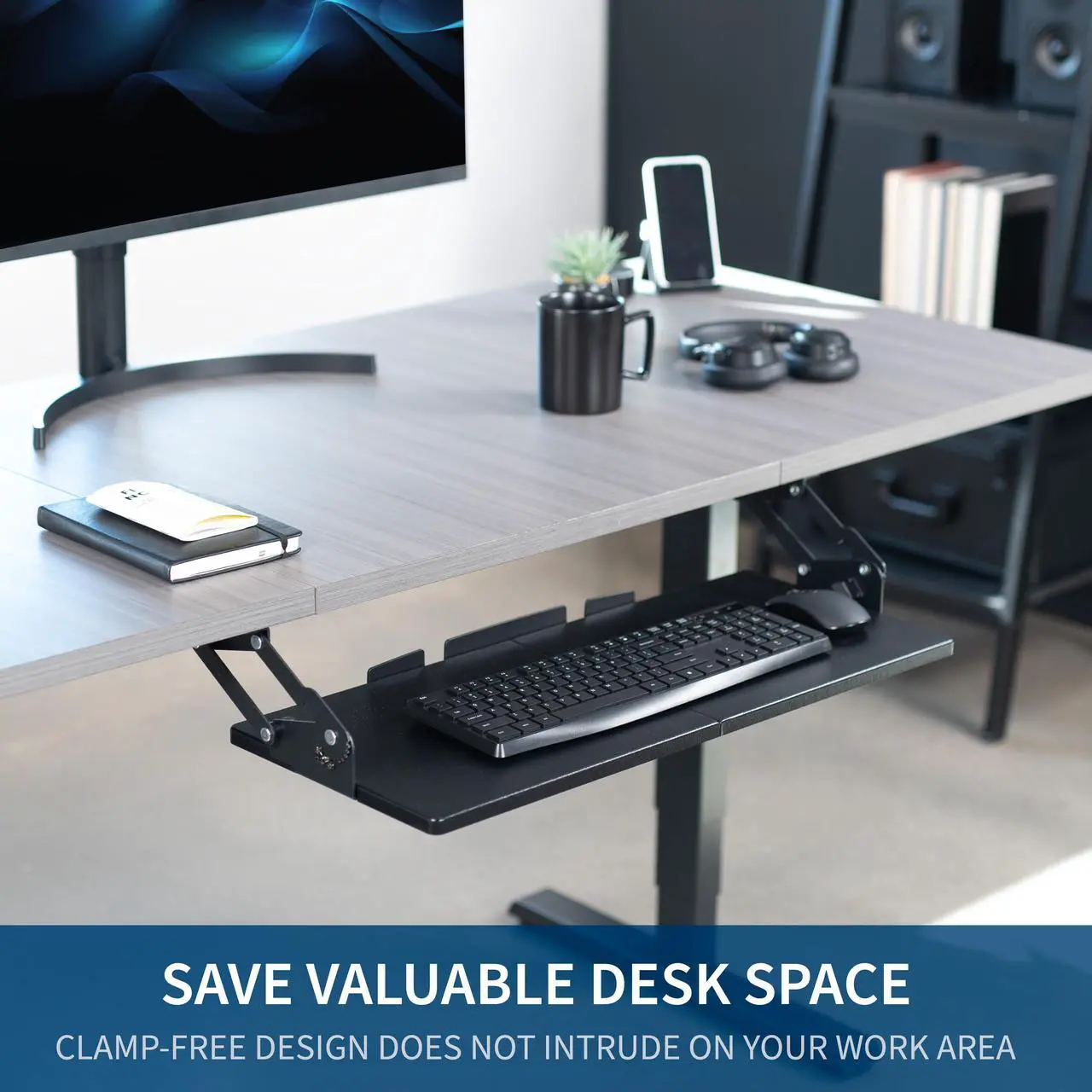 Alt view image 5 of 7 - VIVO Black Extra Sturdy Under Desk Keyboard Tray with Swinging Height Adjustment