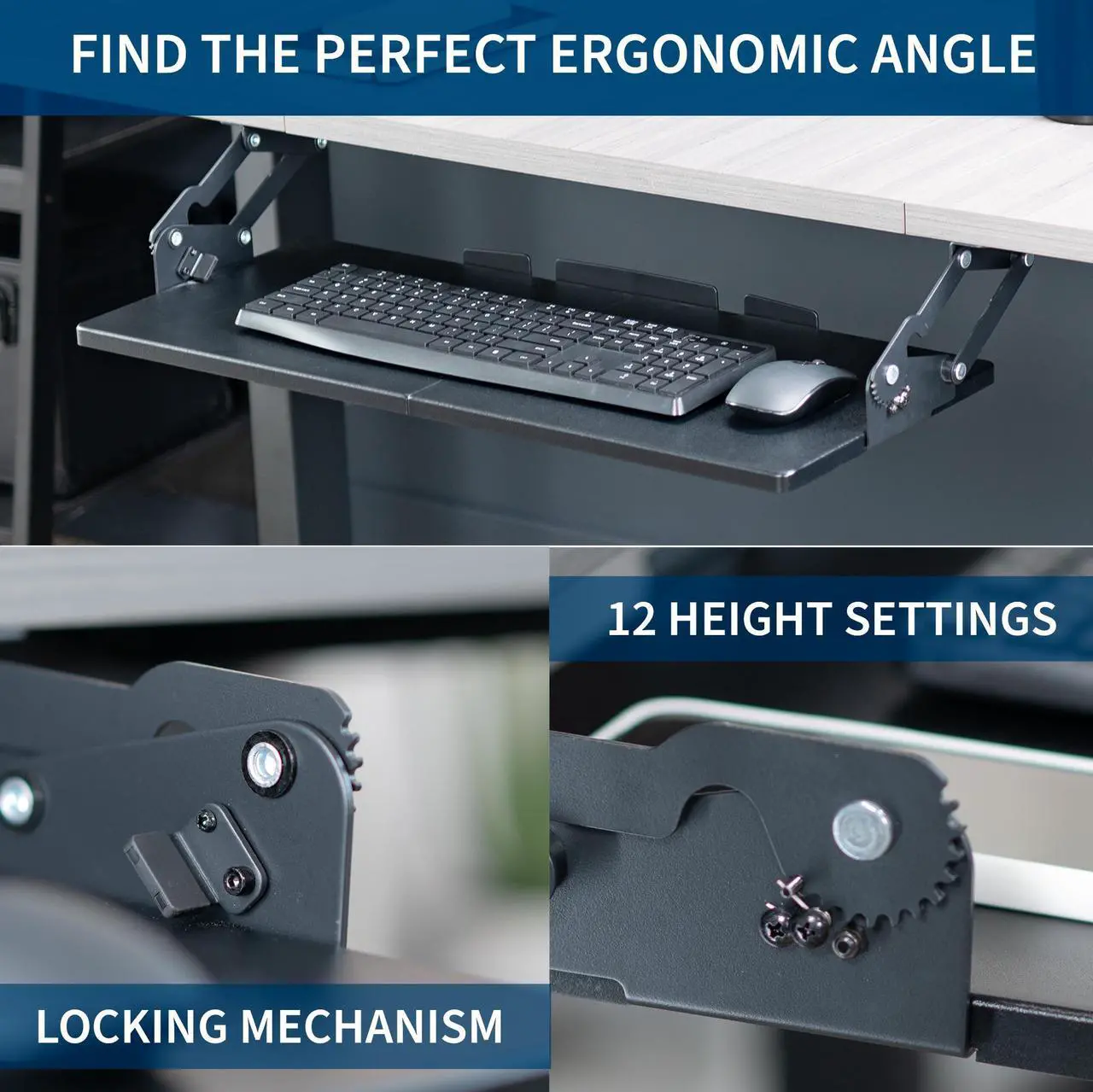 Alt view image 6 of 7 - VIVO Black Extra Sturdy Under Desk Keyboard Tray with Swinging Height Adjustment